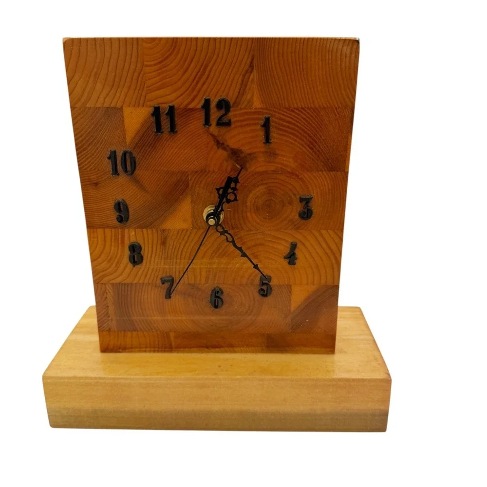 Rustic Handmade Butcher Block Wood Desk Clock Quartz‎ Farmhouse Lodge Decor